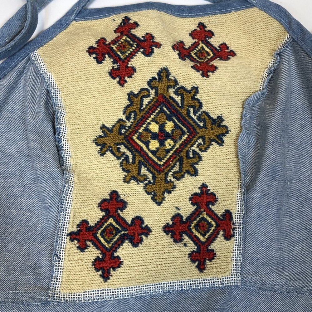 Slantzi Craft Vintage Denim Wrap Dress Embroidered Apron Style Stowe VT Small - Picture 10 of 10